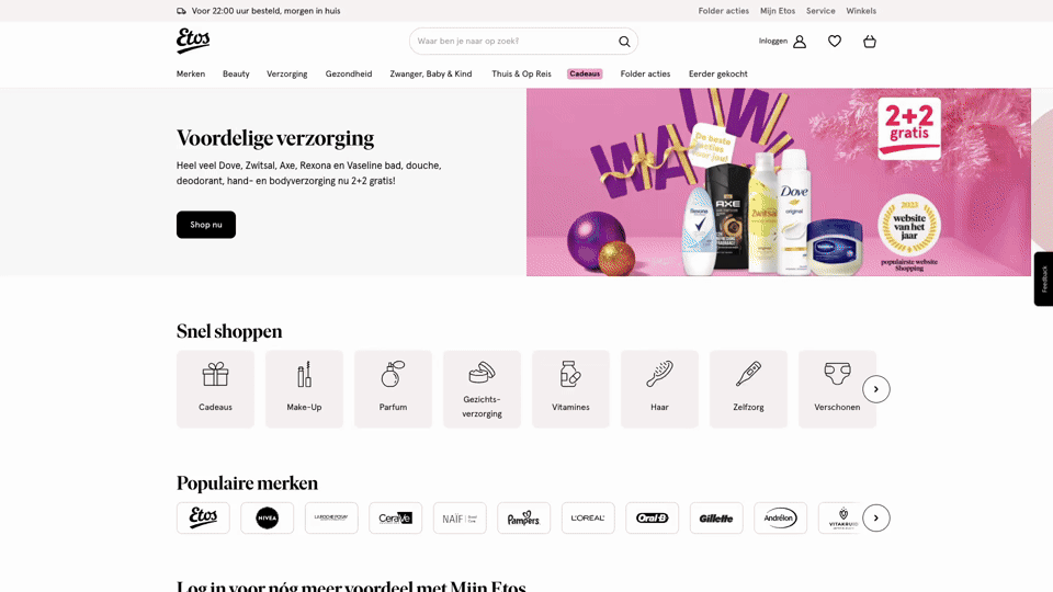 A screenrecording of the etos.nl website showcasing a Mopinion conversational feedback form in action.