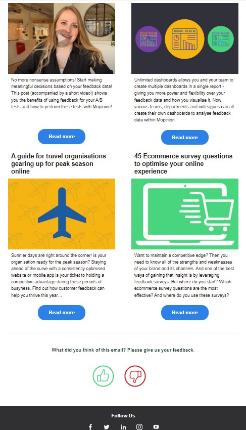 Mopinion newsletter with email  feedback