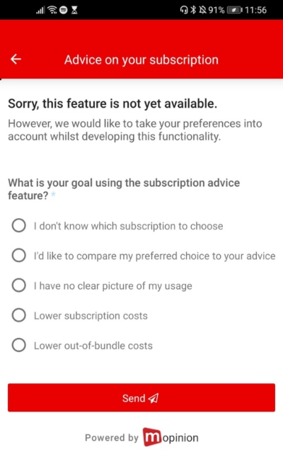 Vodafone In-app example