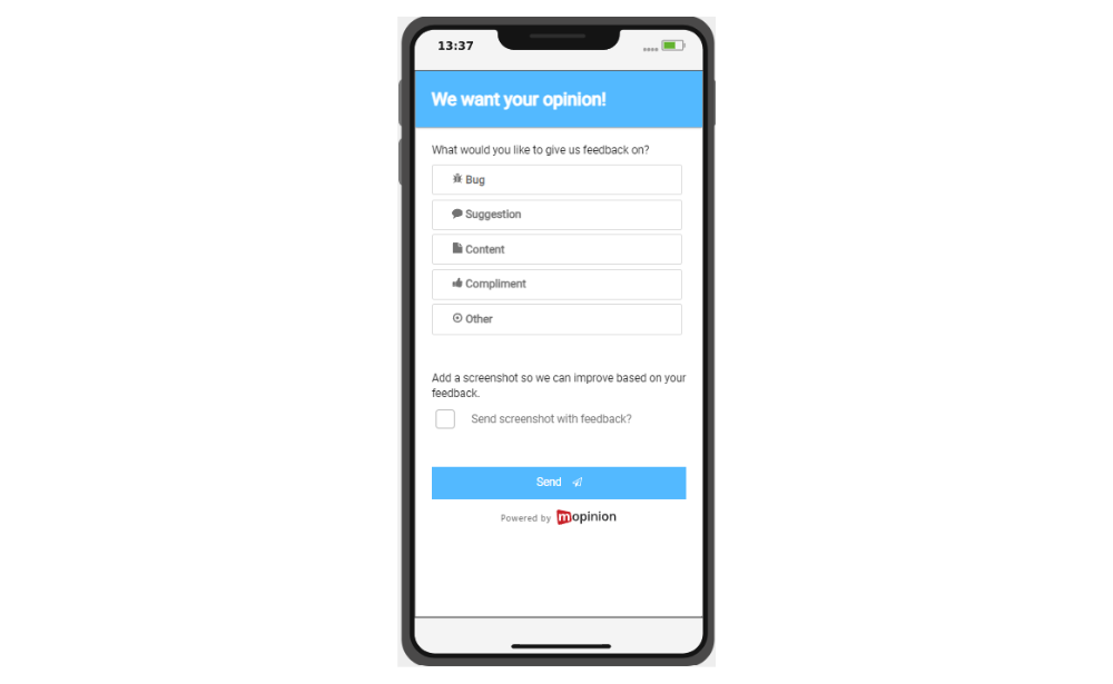 Example of an app feedback form