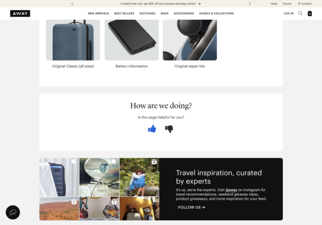 Away product page embedded feedback