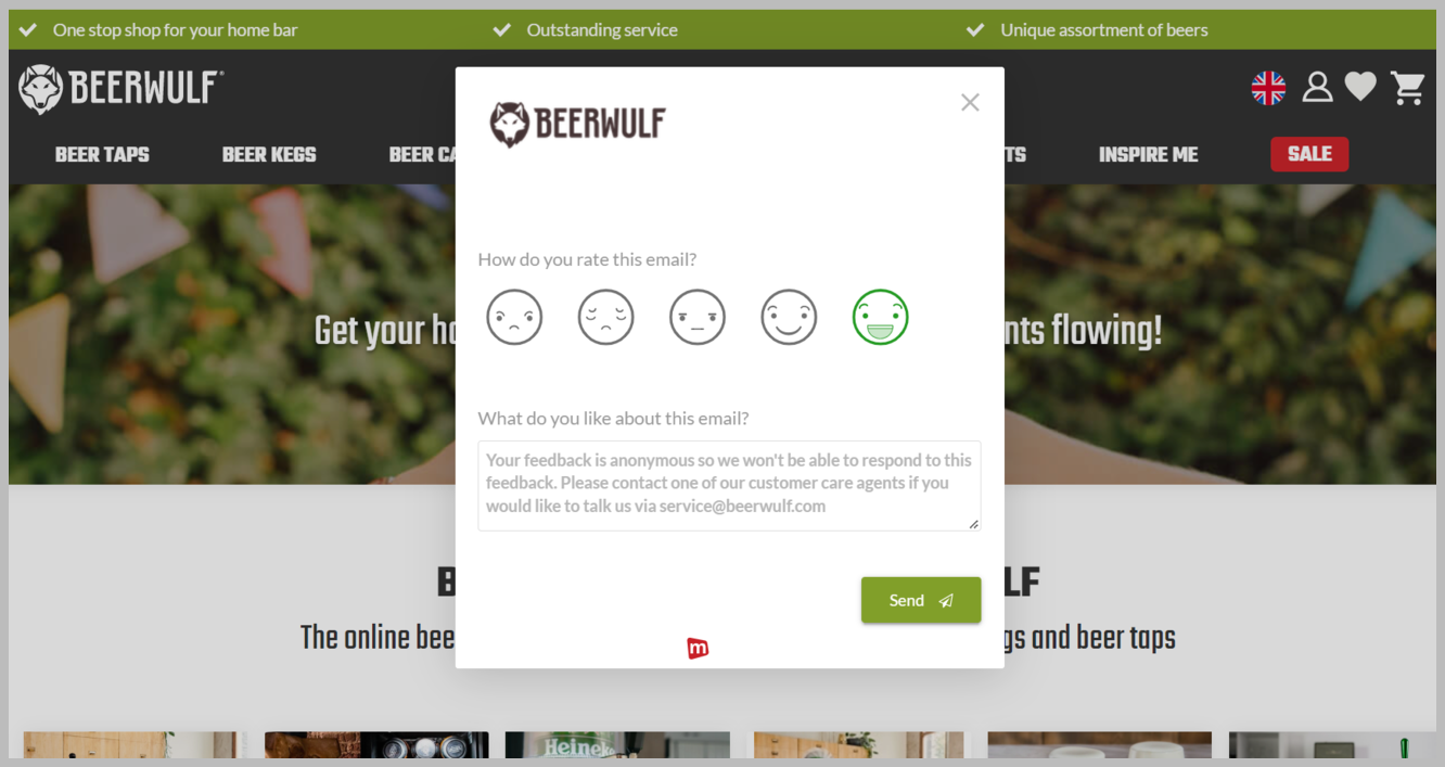 Beerwulf newsletter email feedback template open question