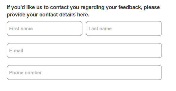Contact details in customer feedback form