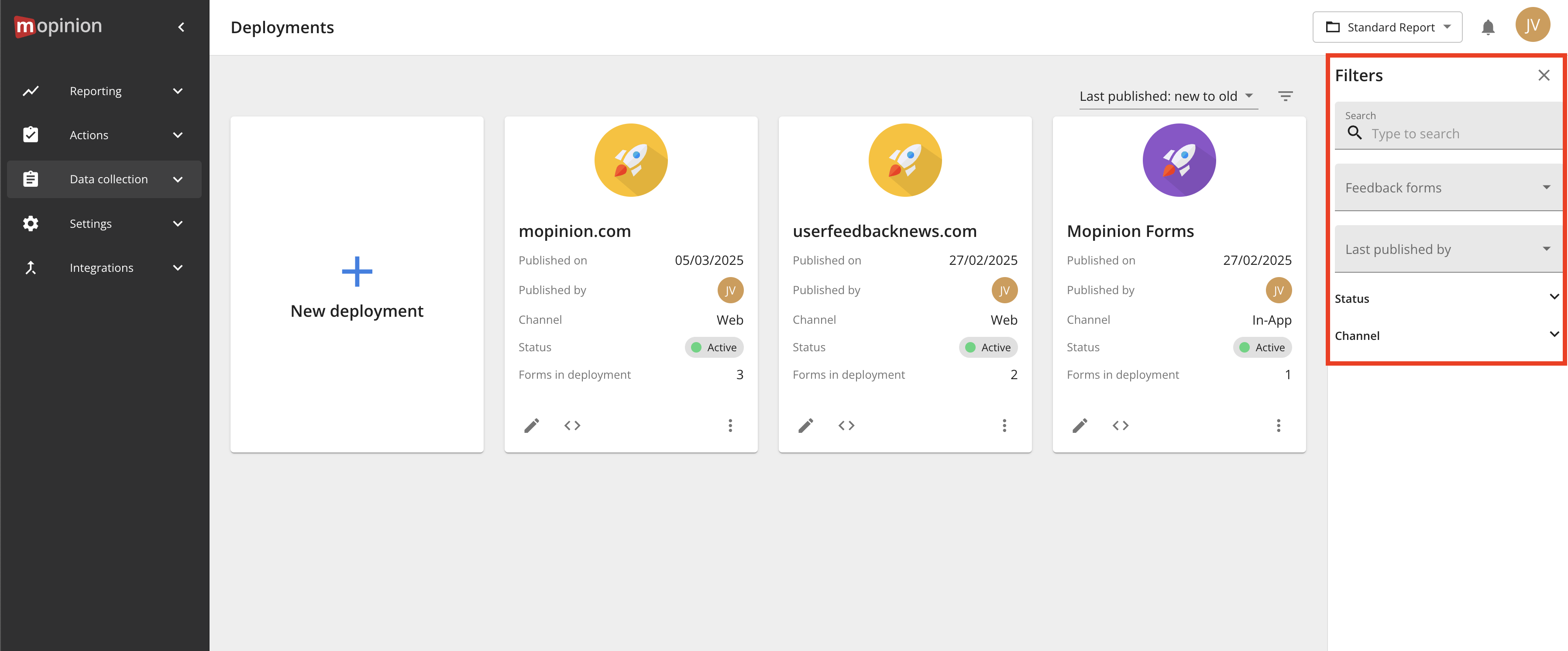 New filter bar on the deployment overview