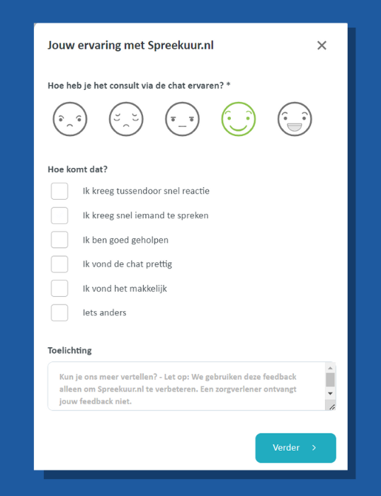 example of a digital feedback form from Topicus on Spreekuur.nl