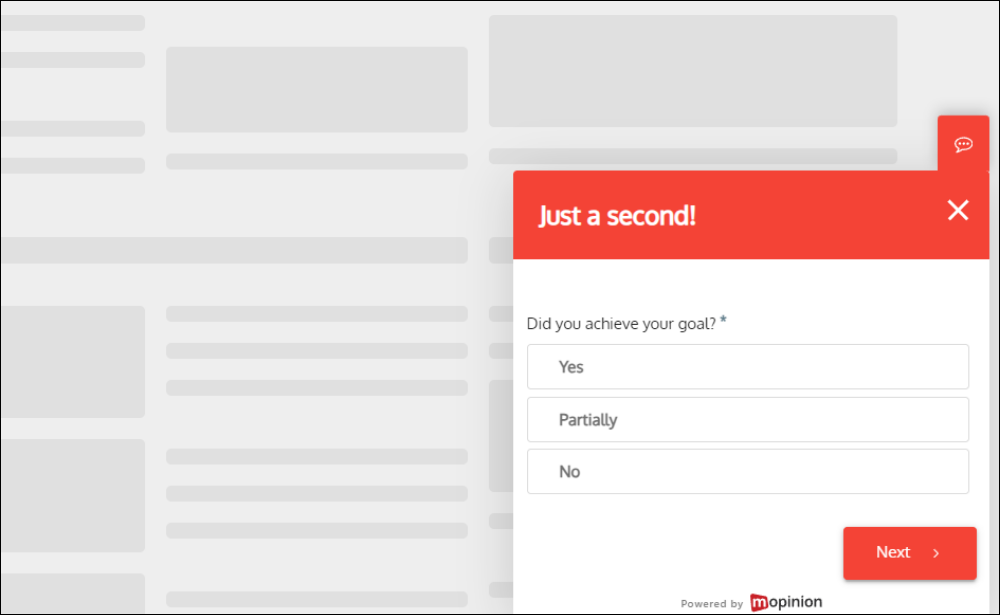 Goal Completion Rate questionnaire example