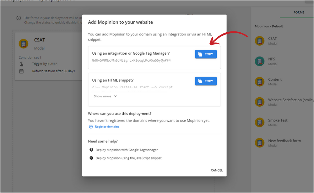 Copy the deployment ID