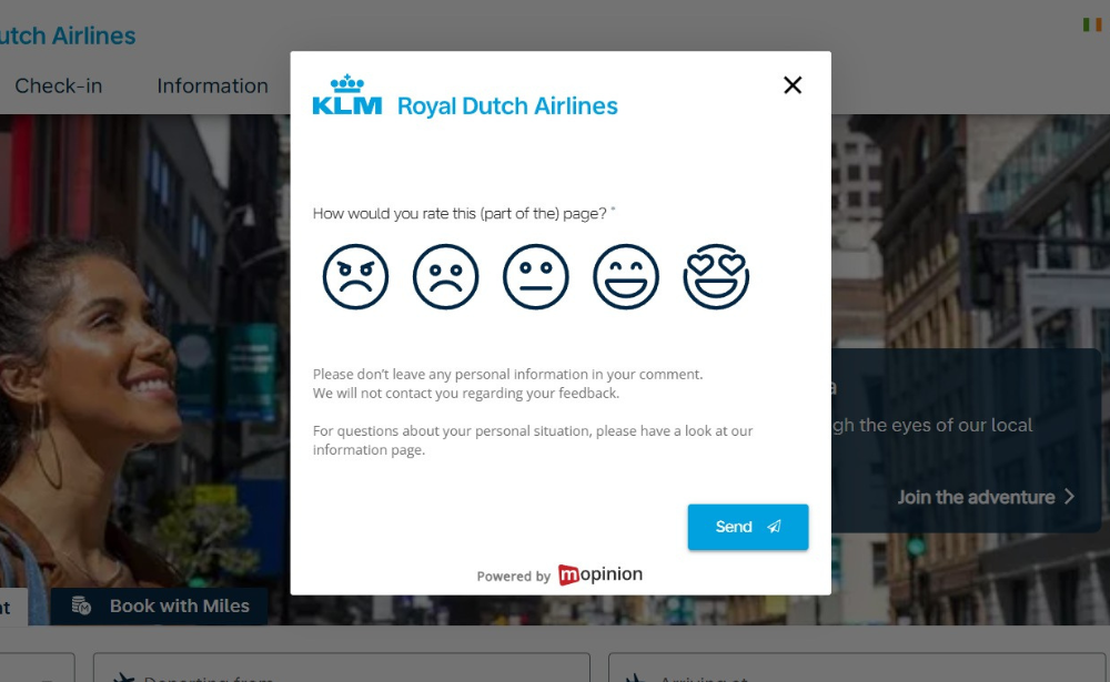 KLM website feedback form