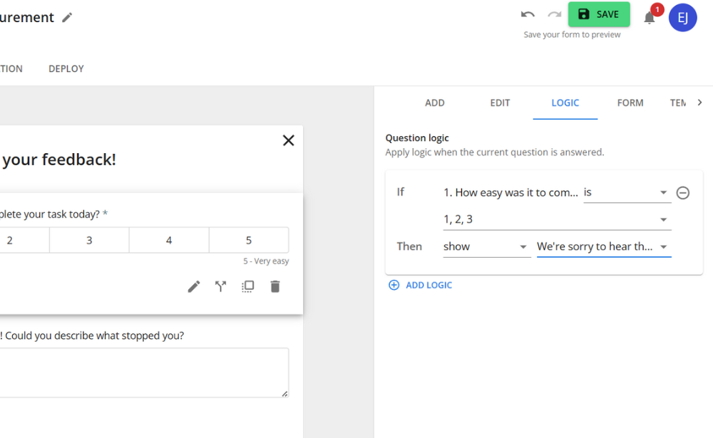 adding question logic in Mopinion