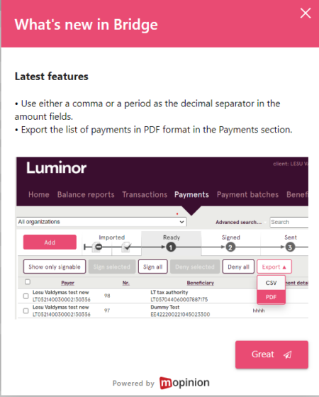 Luminor new features