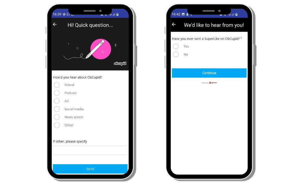 OkCupid app feedback examples