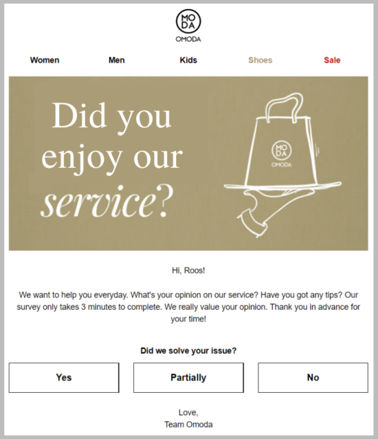 Omoda service email example
