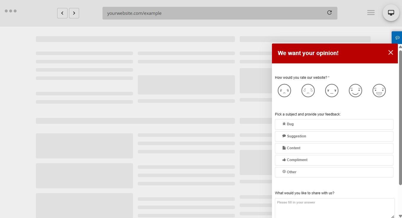 Slide in customer feedback form